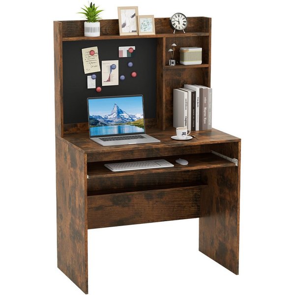 COSTWAY Schreibtisch, mit magnetischer Pinnwand & Aufsatz 89x50x138cm weiß