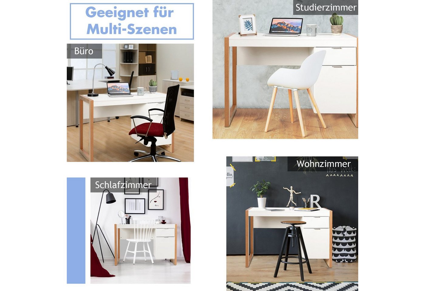 COSTWAY Schreibtisch, mit Schubladen, Aufbewahrungsschrank – Bild 4 von 5