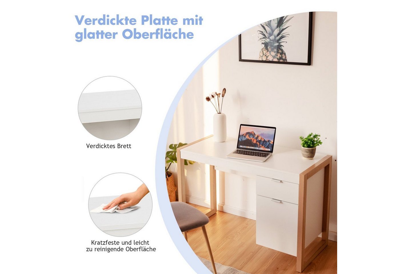COSTWAY Schreibtisch, mit Schubladen, Aufbewahrungsschrank – Bild 5 von 5
