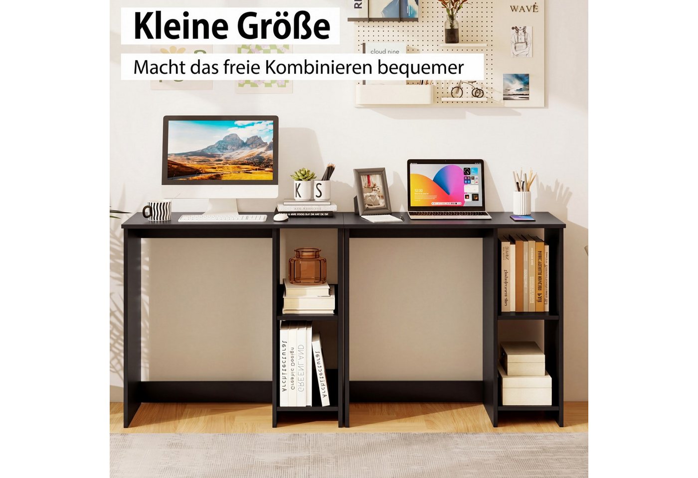 COSTWAY Schreibtisch, mit 2 Fächern, für kleine Räume, bis 130kg, 80x40x74cm – Bild 2 von 5