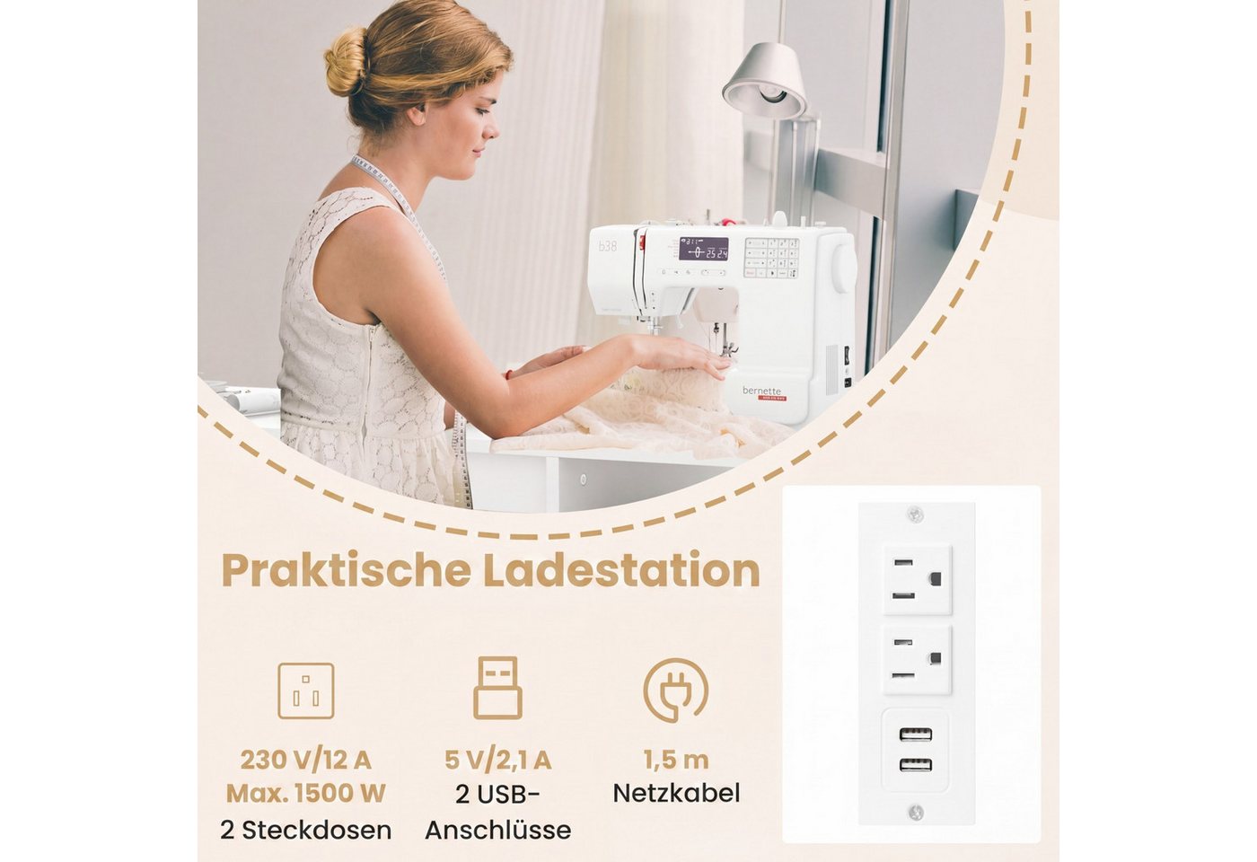 COSTWAY Schreibtisch Nähtisch mit Ladestation, auf Rollen, Klapptisch mit Stauraum – Bild 4 von 5