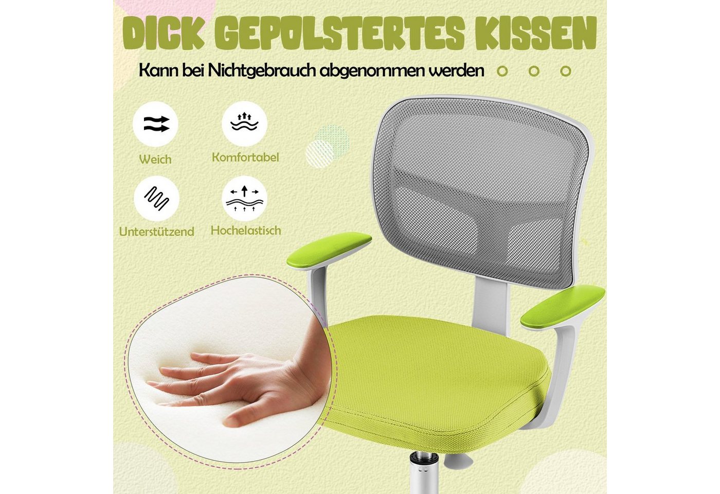 COSTWAY Schreibtischstuhl Kinder, Drehstuhl höhenverstellbar, von 3-10 Jahre – Bild 4 von 5