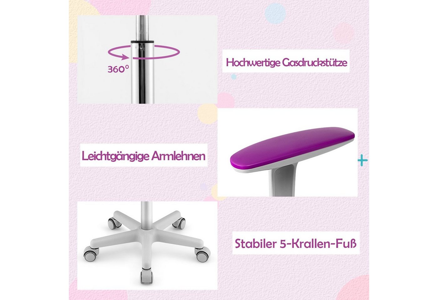 COSTWAY Schreibtischstuhl Kinder, Drehstuhl höhenverstellbar, von 3-10 Jahre – Bild 5 von 5