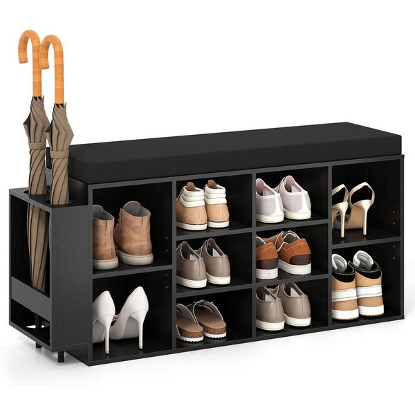 COSTWAY Schuhbank, mit Schirmhalter & gepolsterter Sitzfläche Schuhregal 110cm