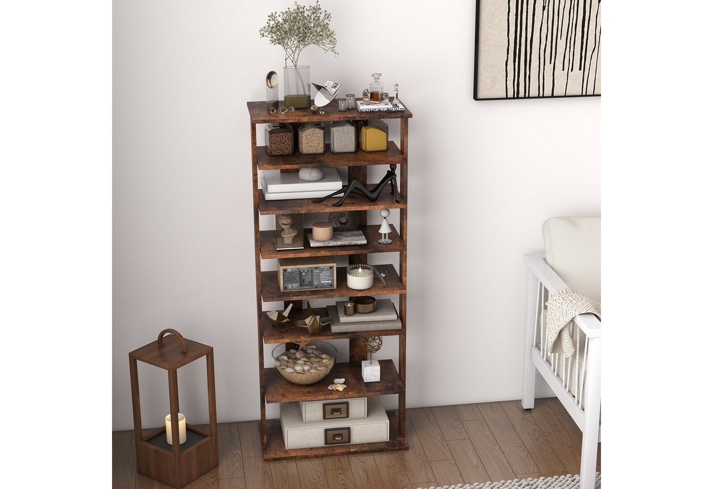COSTWAY Schuhregal schmal 8 Ebene, mit verstellbaren Regalhöhen, 110cm, Platzsparendes Schuhregal aus Holz – Bild 2 von 5