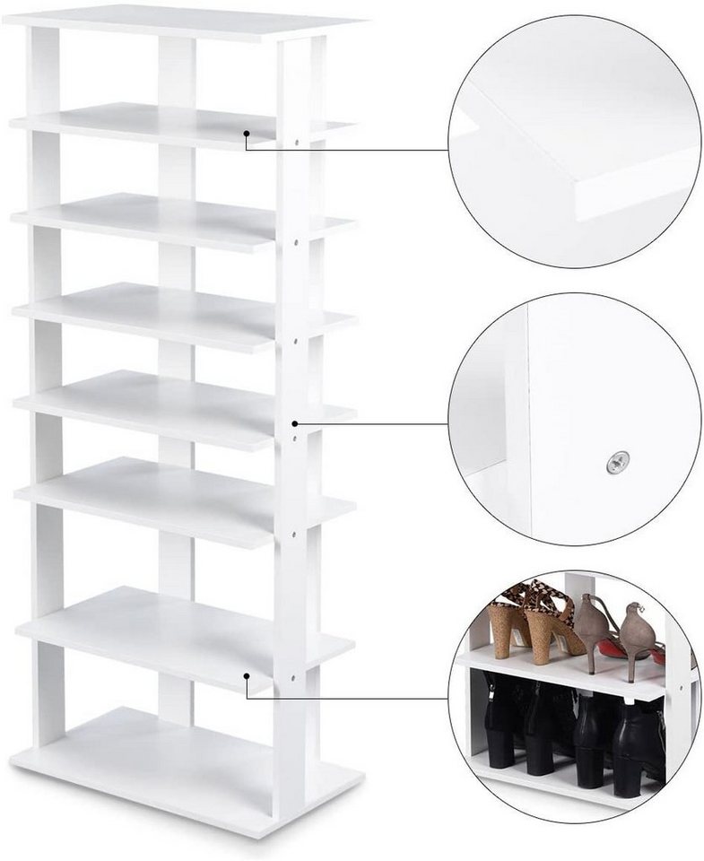 COSTWAY Schuhregal schmal 8 Ebene, mit verstellbaren Regalhöhen, 110cm, Platzsparendes Schuhregal aus Holz – Bild 3 von 5