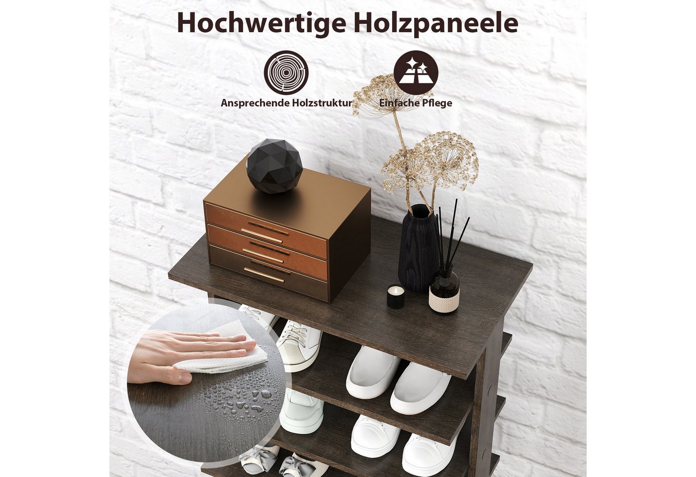 COSTWAY Schuhregal schmal 8 Ebene, mit verstellbaren Regalhöhen, 110cm, Platzsparendes Schuhregal aus Holz – Bild 4 von 5