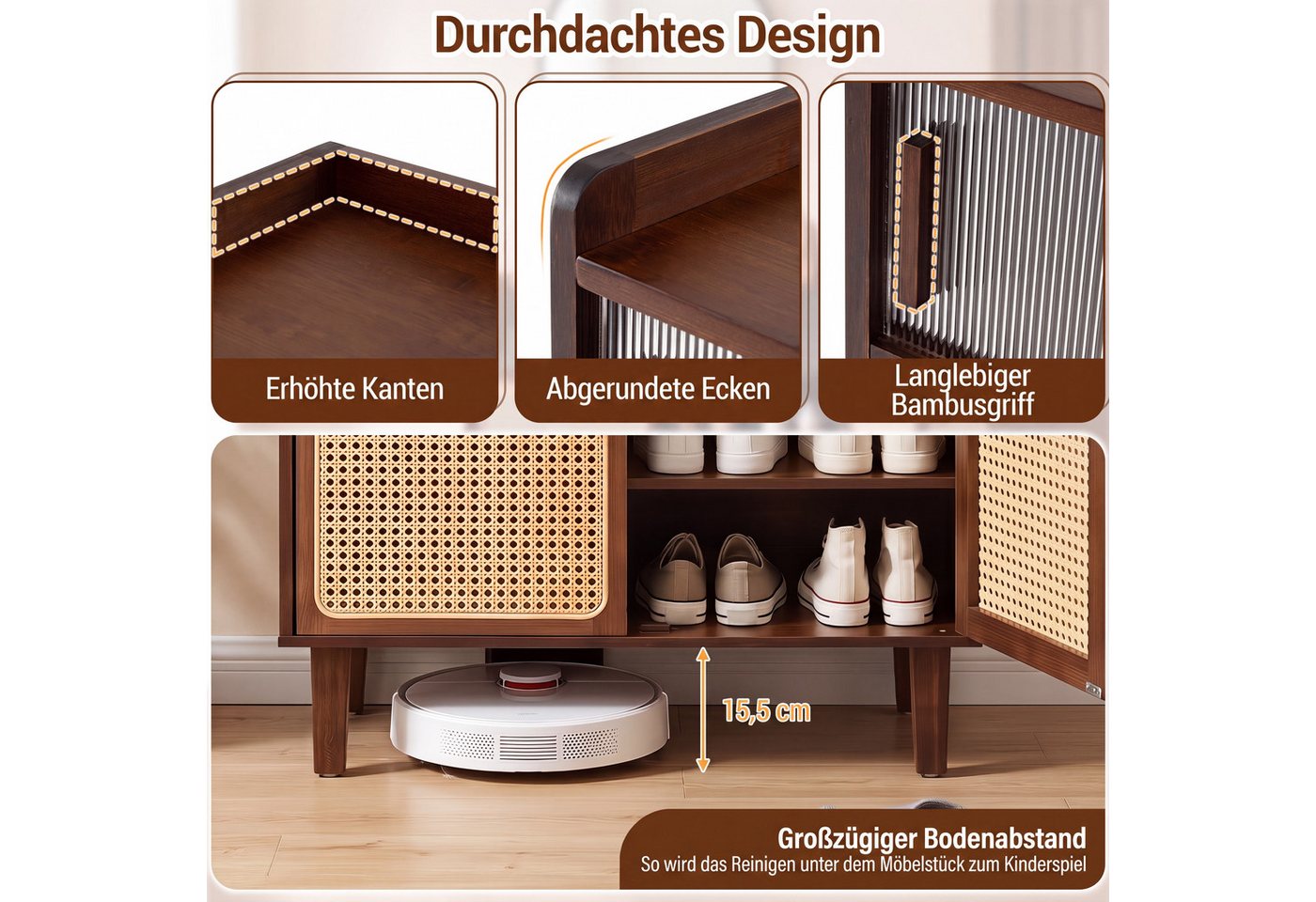 COSTWAY Schuhschrank Schuhkommode fur flur, Schuhregal schmal 67x33x107cm – Bild 4 von 5