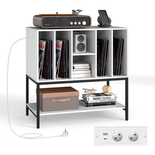 COSTWAY Sideboard, Plattenspielerständer mit Ladestation Beistellschrank