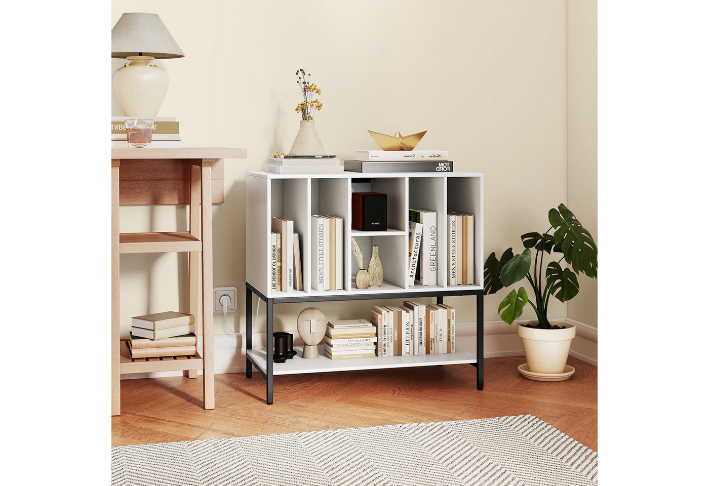 COSTWAY Sideboard, Plattenspielerständer mit Ladestation Beistellschrank – Bild 2 von 5