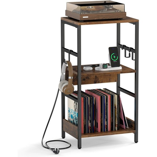 COSTWAY Sideboard, Plattenspielerständer mit Ladestation Nachttisch 40x30x78cm