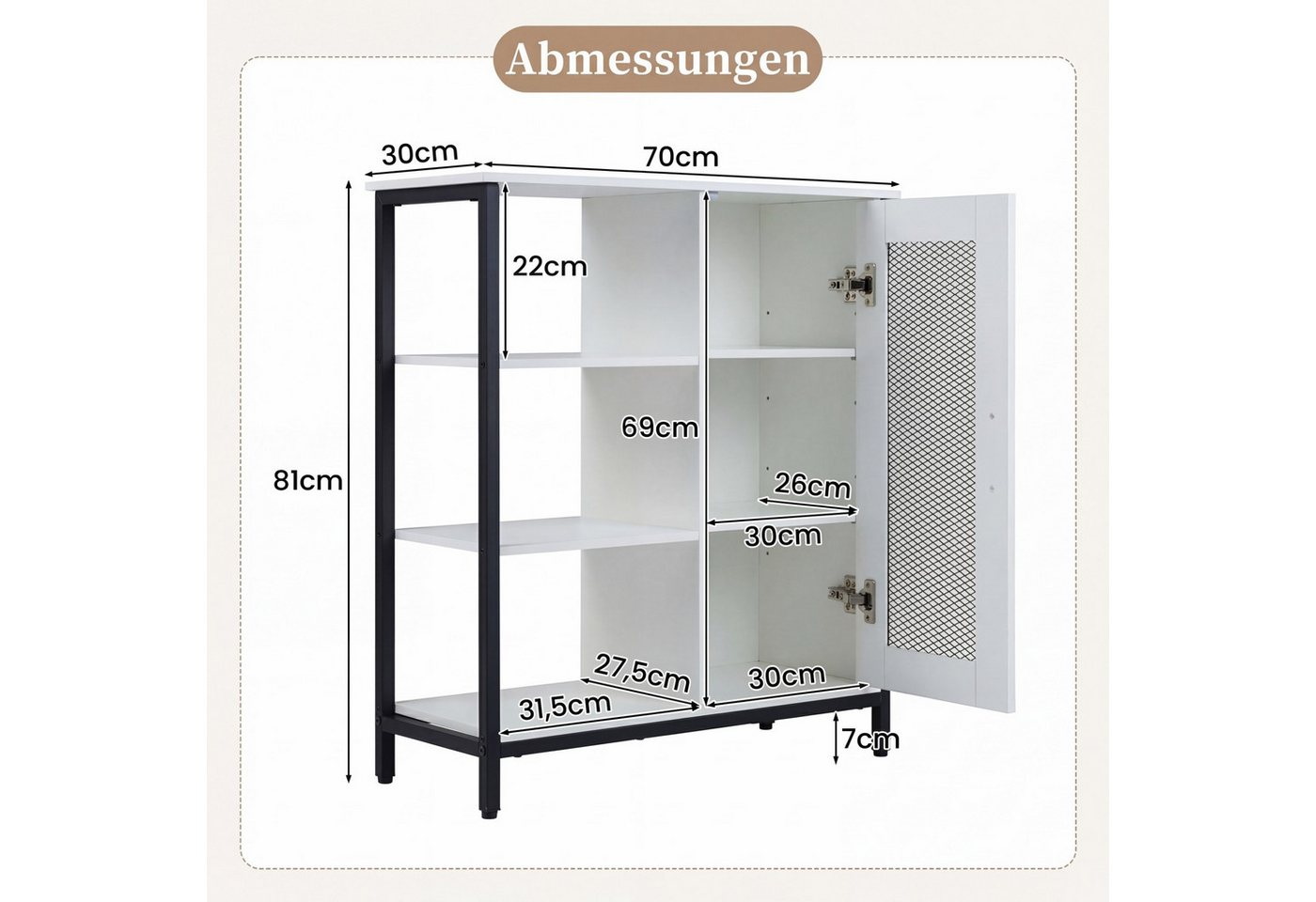 COSTWAY Sideboard Küchenbuffet mit Tür, offenen Ablagen, Anrichteschrank – Bild 5 von 5