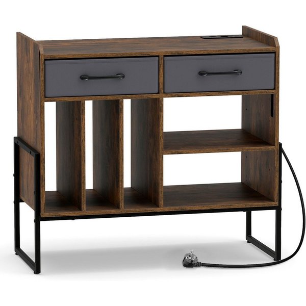 COSTWAY Sideboard Plattenspieler Tisch mit Steckdosen, Schallplattenregal, Plattenständer