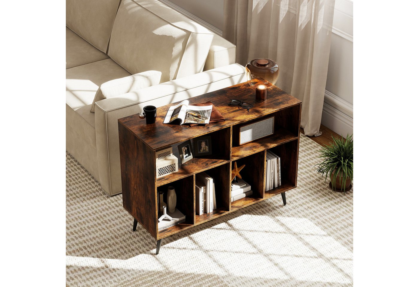 COSTWAY Sideboard Plattenspielerständer Holz, 100x40x74,5cm – Bild 2 von 5