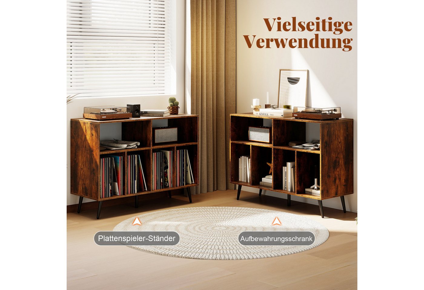 COSTWAY Sideboard Plattenspielerständer Holz, 100x40x74,5cm – Bild 4 von 5