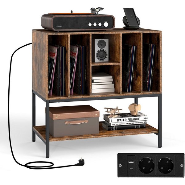 COSTWAY Sideboard, Plattenspielerständer mit Ladestation Beistellschrank