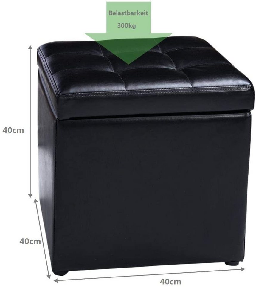 COSTWAY Sitzhocker Sitzwürfel, Stauraum mit Deckel, gepolstert, 300kg, 40x40cm – Bild 3 von 5
