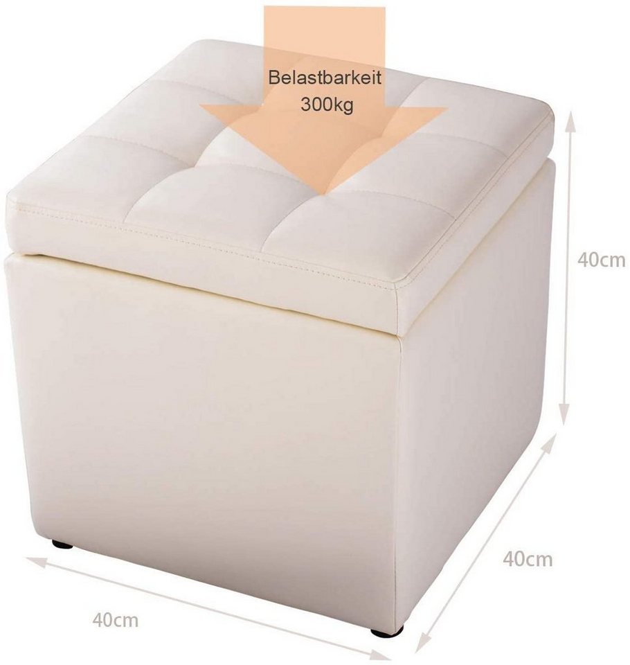 COSTWAY Sitzhocker Sitzwürfel, Stauraum mit Deckel, gepolstert, 300kg, 40x40cm – Bild 3 von 5