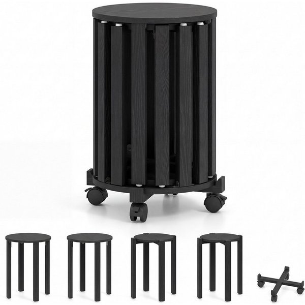COSTWAY Sitzhocker (Stuhlset, 4 St., 4er Set), Esszimmerhocker stapelbar mit Rollen platzsparend rund