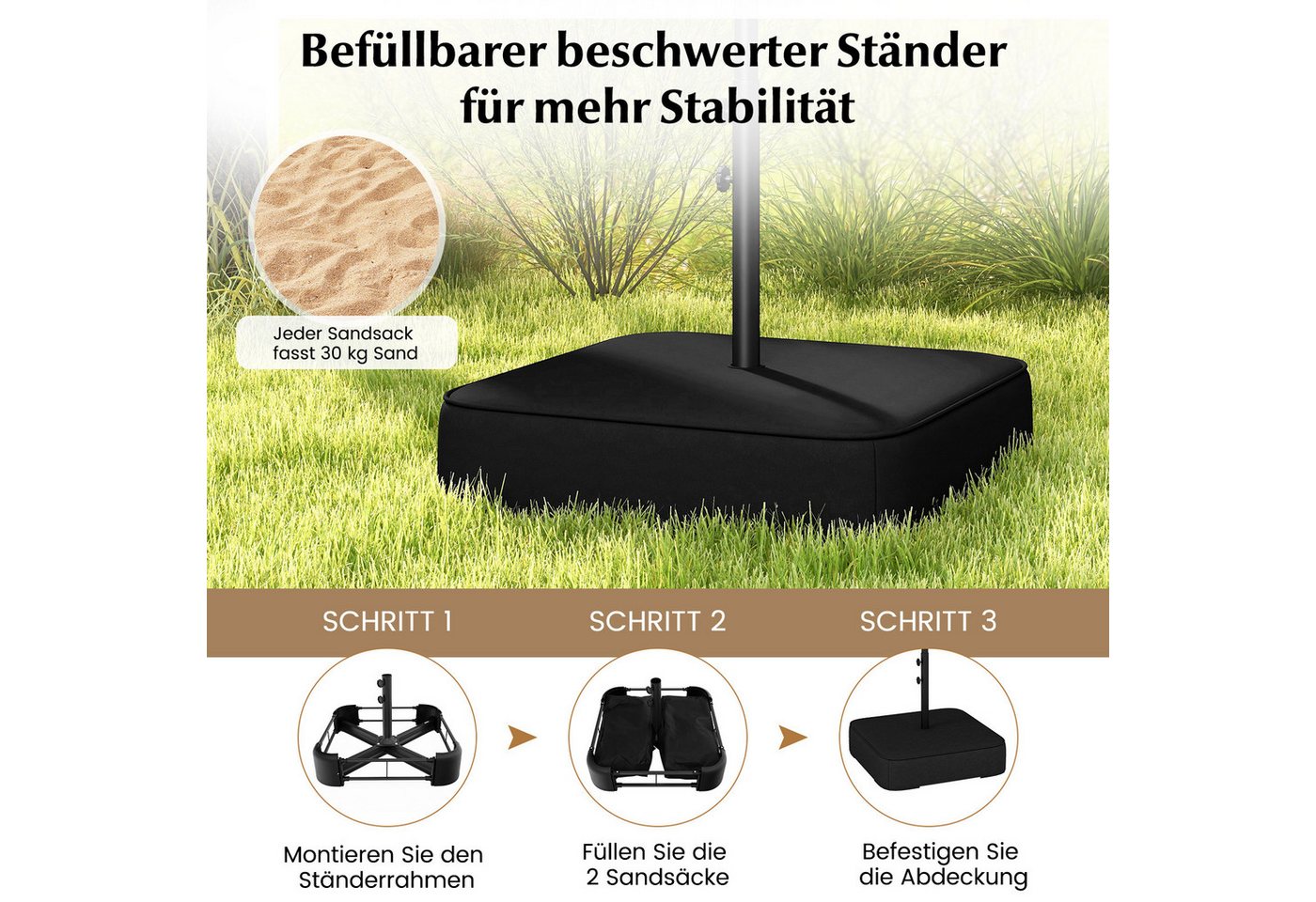COSTWAY Sonnenschirm 400x200cm Gartenschirm, mit Ständer, Kurbel, UPF 50+ – Bild 2 von 5