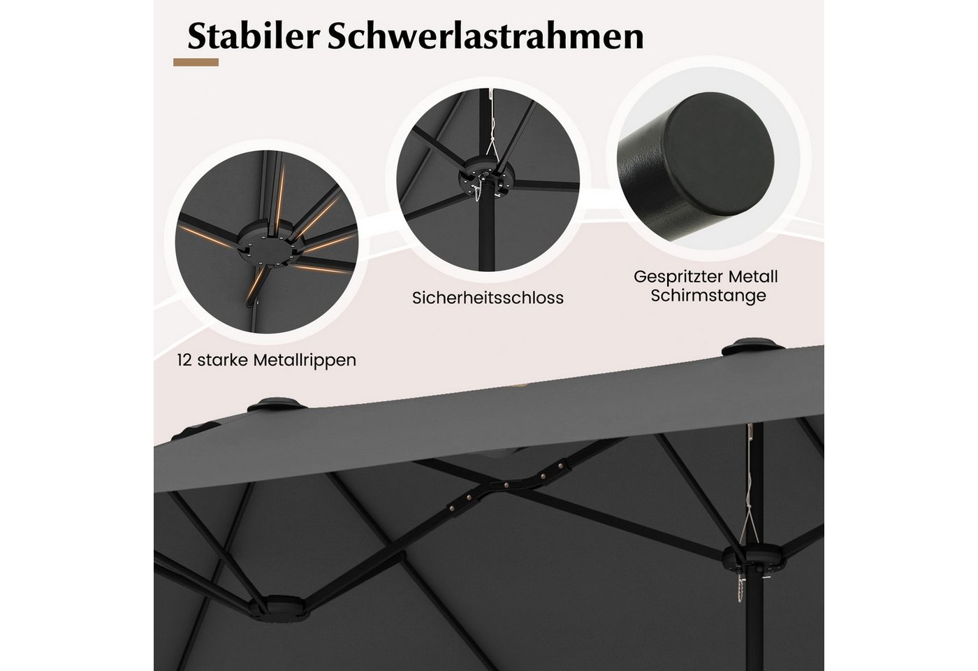 COSTWAY Sonnenschirm 400x200cm Gartenschirm, mit Ständer, Kurbel, UPF 50+ – Bild 5 von 5