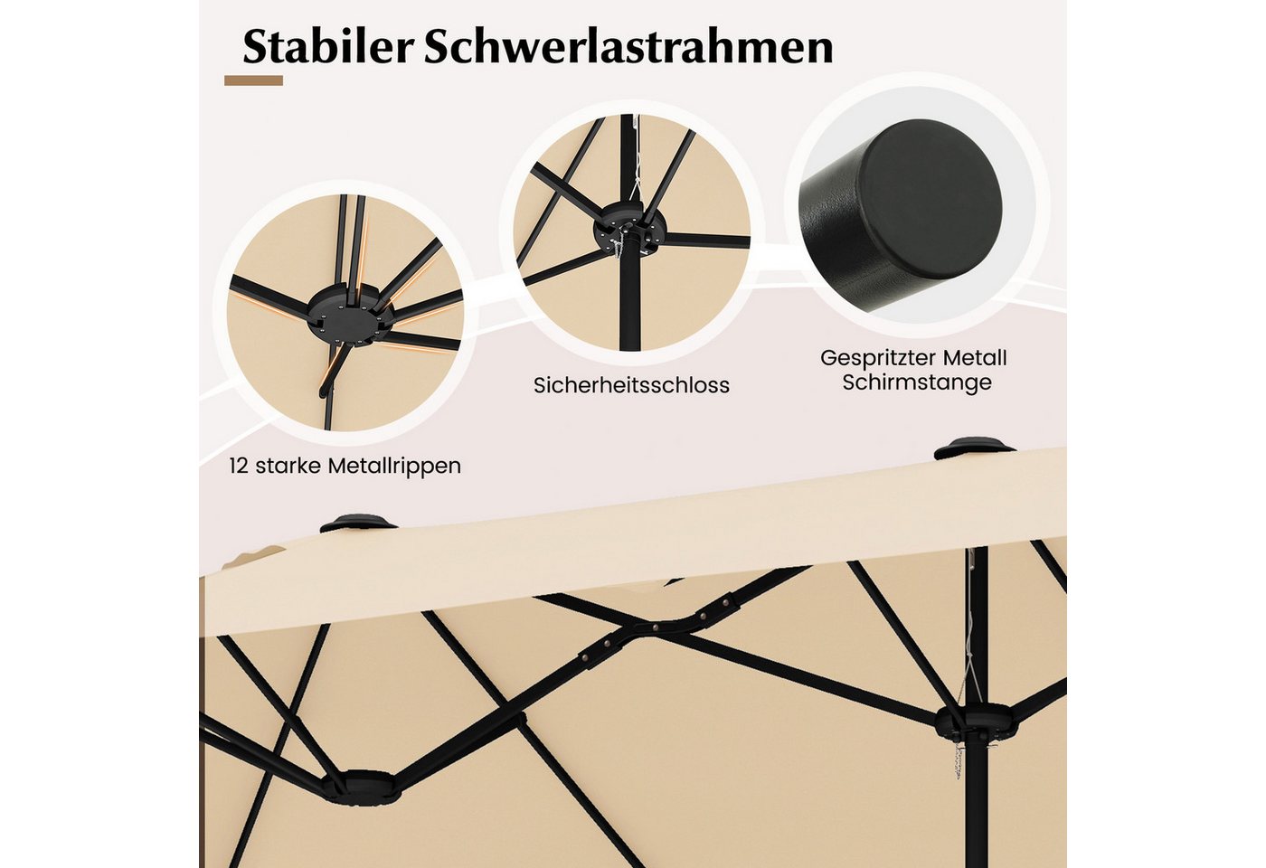 COSTWAY Sonnenschirm 400x200cm Gartenschirm, mit Ständer, Kurbel, UPF 50+ – Bild 5 von 5