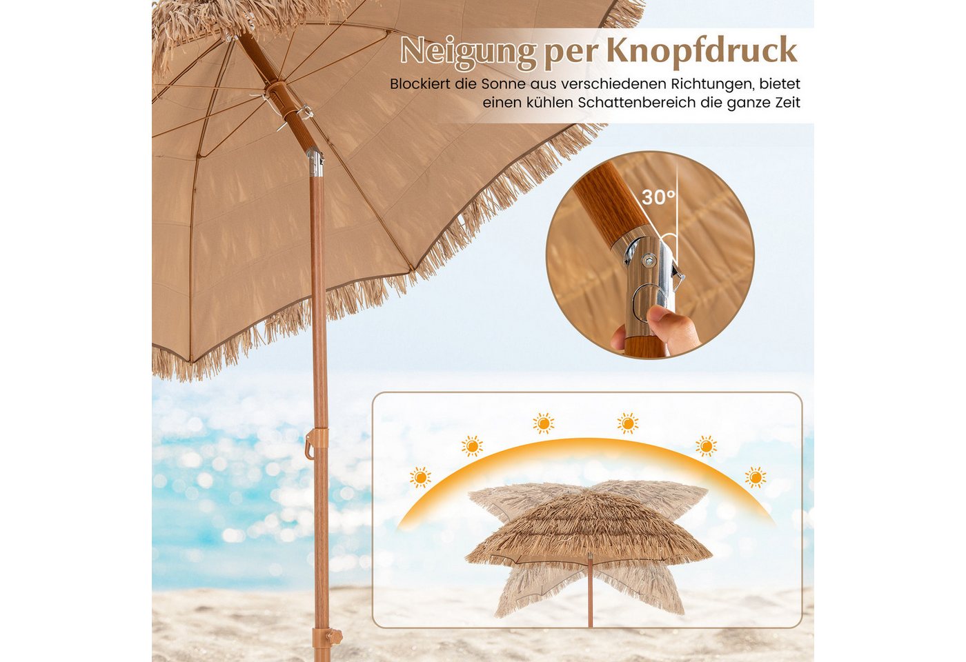 COSTWAY Sonnenschirm, Hawaii Gartenschirm neigbar & klappbar – Bild 5 von 5
