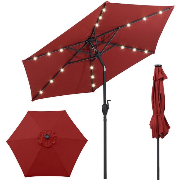 COSTWAY Sonnenschirm, LxB: 230x230 cm, mit LED-Solar-Beleuchtung, Kurbel, neigbar