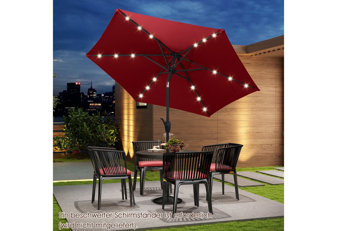 COSTWAY Sonnenschirm, LxB: 230x230 cm, mit LED-Solar-Beleuchtung, Kurbel, neigbar – Bild 2 von 5
