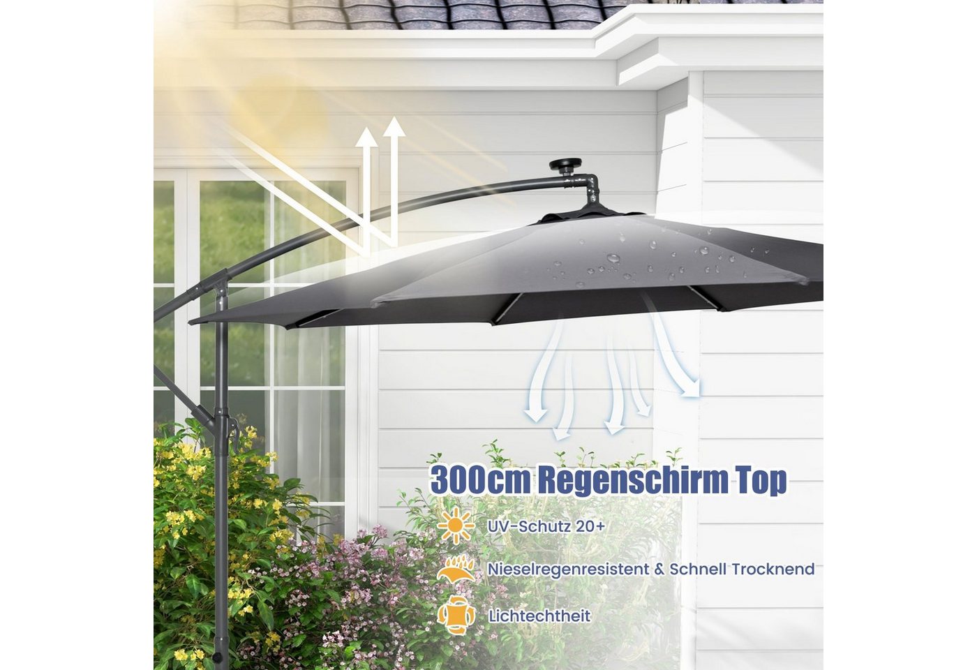 COSTWAY Sonnenschirm Gartenschirm, mit Ständer, 40 Solar LED Leuchten – Bild 2 von 5