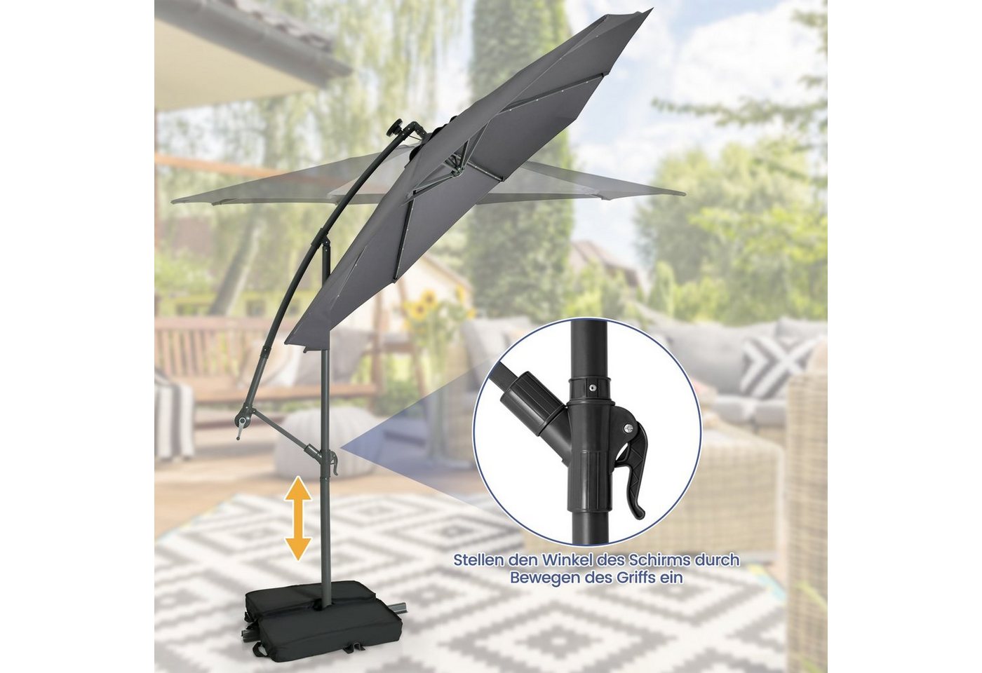 COSTWAY Sonnenschirm Gartenschirm, mit Ständer, 40 Solar LED Leuchten – Bild 4 von 5