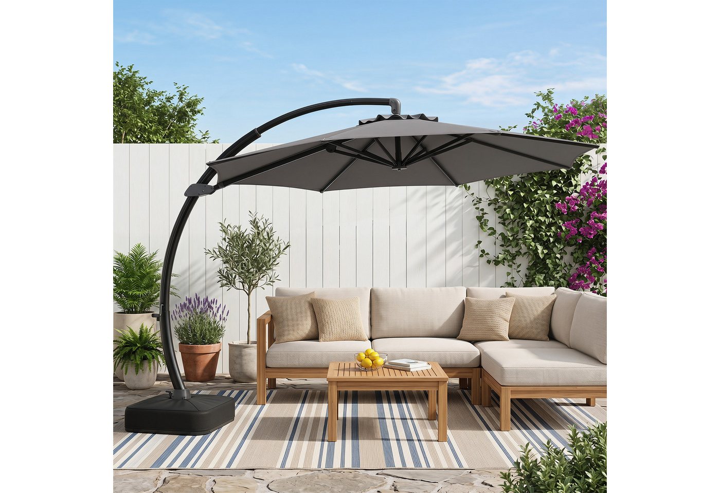 COSTWAY Sonnenschirm, LxB: 345x345 cm, Ampelschirm 330x330 mit Ständer, großer Gartenschirm – Bild 2 von 3