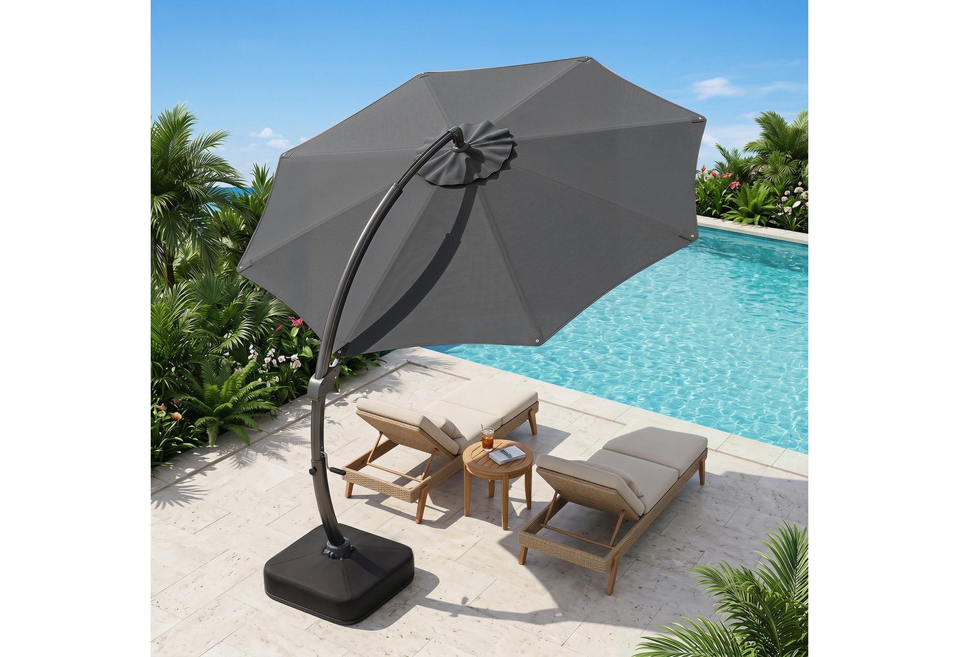 COSTWAY Sonnenschirm, LxB: 345x345 cm, Ampelschirm 330x330 mit Ständer, großer Gartenschirm – Bild 3 von 3