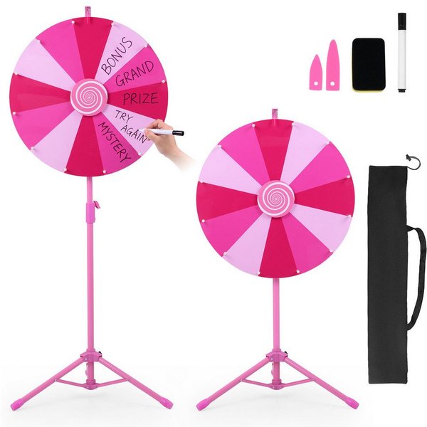 COSTWAY Spiel 60cm Glücksrad, höhenverstellbar, mit 12 Fächern & klappbarem Dreibein-Ständer