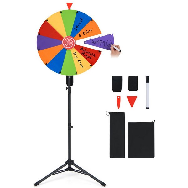 COSTWAY Spiel Glücksrad Drehrad, höhenverstellbar, mit Radiergummi & Markierstift