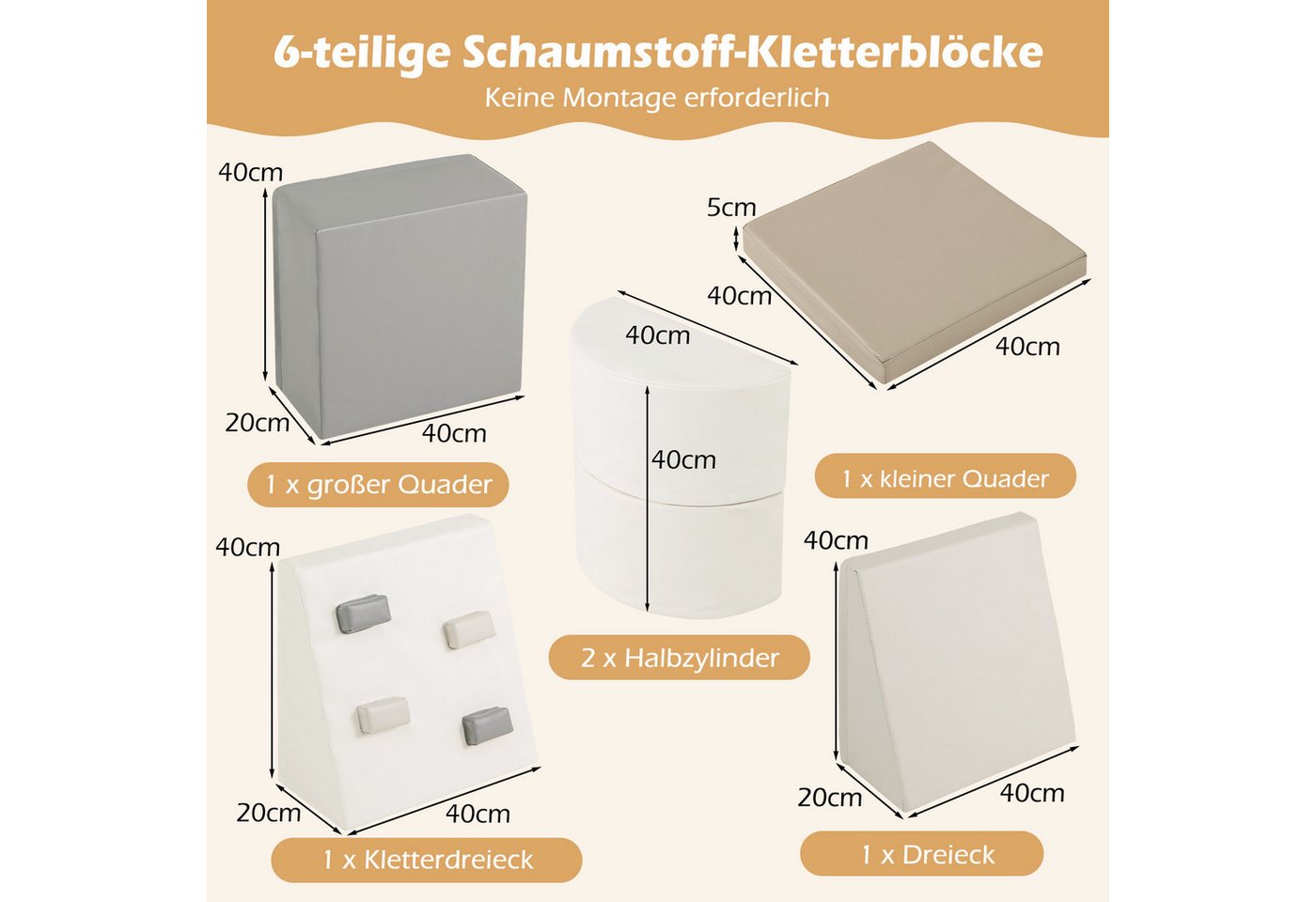 COSTWAY Spielbausteine, (6 St), Kinder Schamstoff Bausteine ab 1 Jahr – Bild 2 von 5