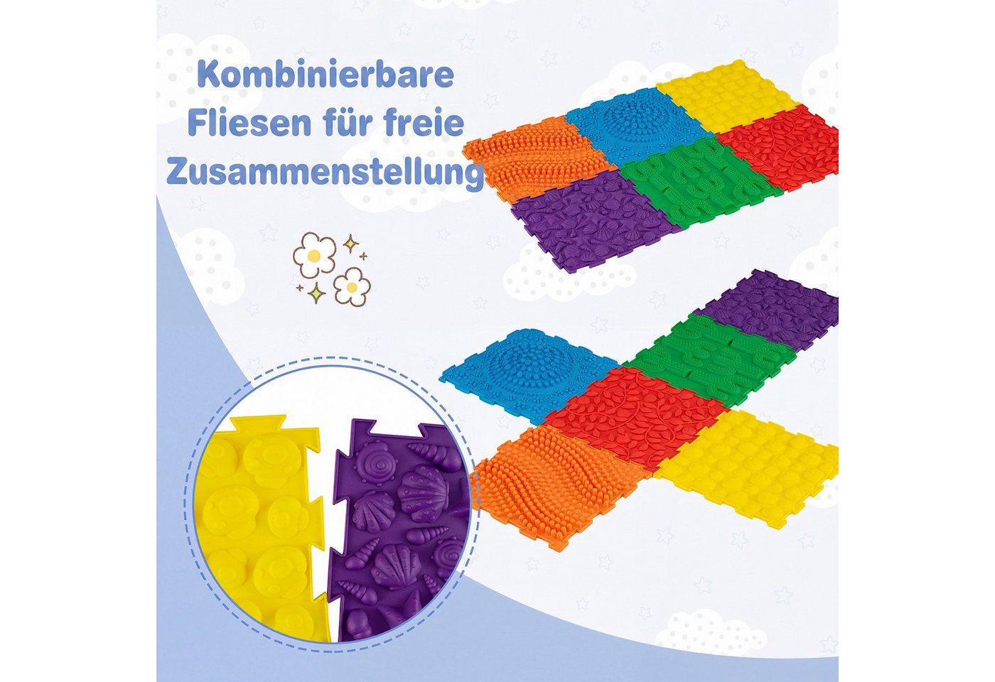 COSTWAY Spielmatte (6-St), Sensorische Massagematte mit verschiedenen Mustern – Bild 3 von 5