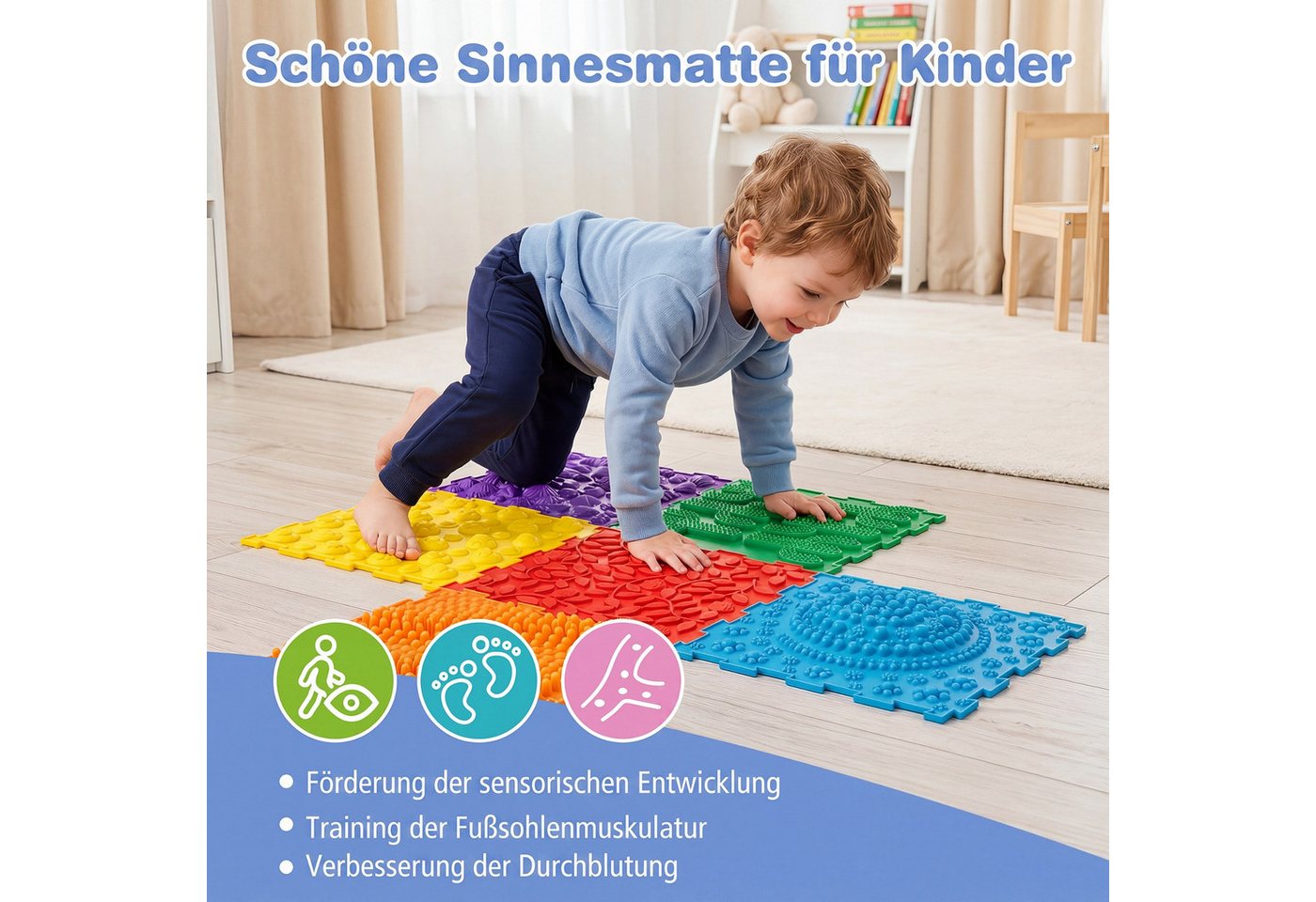 COSTWAY Spielmatte (6-St), Sensorische Massagematte mit verschiedenen Mustern – Bild 4 von 5