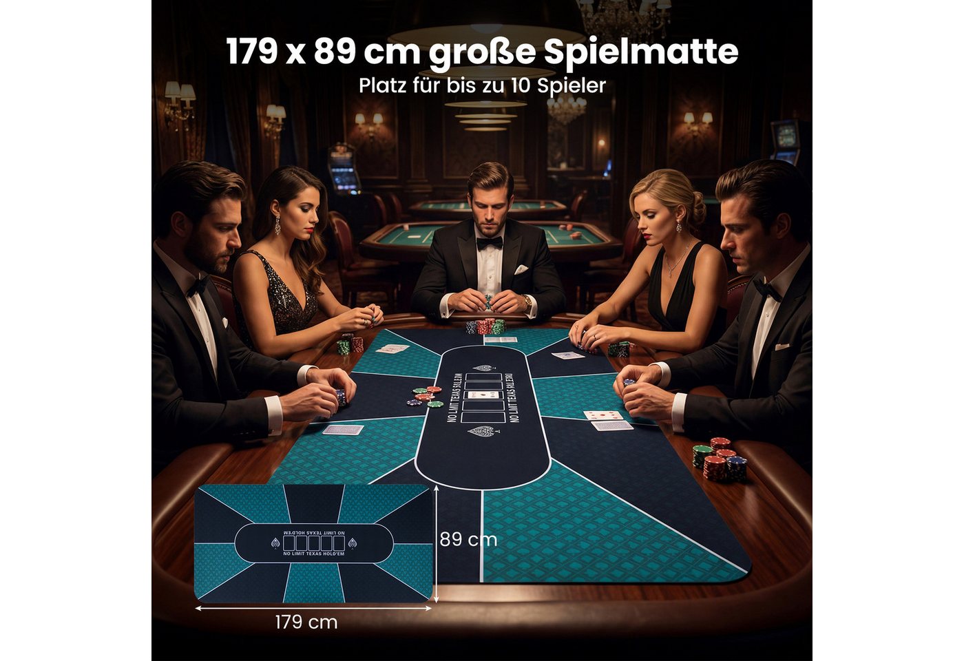COSTWAY Spieltisch, 179x89 cm Pokermatte mit Gummirückseite, für 10-Spieler – Bild 3 von 5
