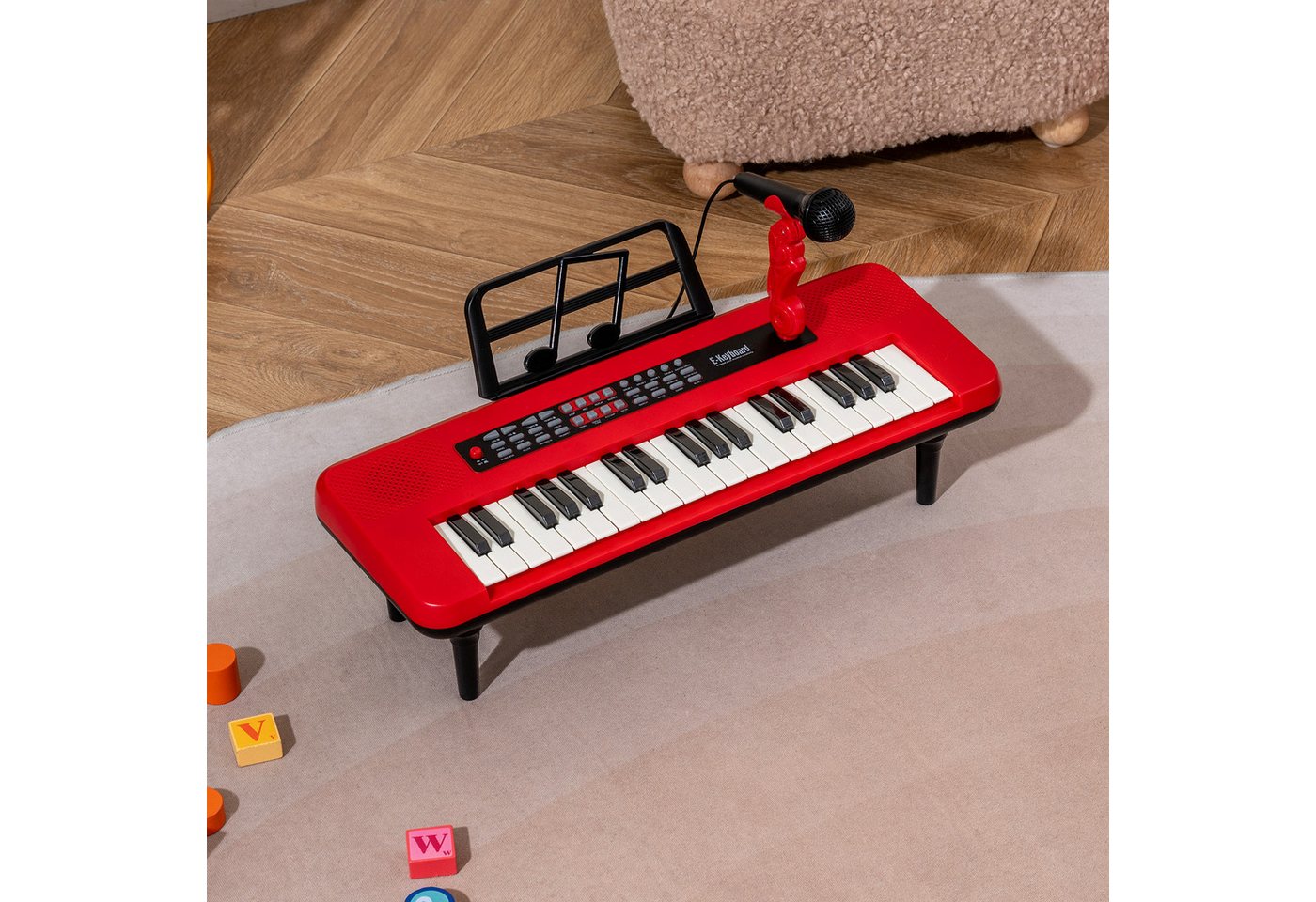 COSTWAY Spielzeug-Musikinstrument, 37-Tasten mit Mikrofon, Notenständer & abnehmbare Beine – Bild 2 von 5