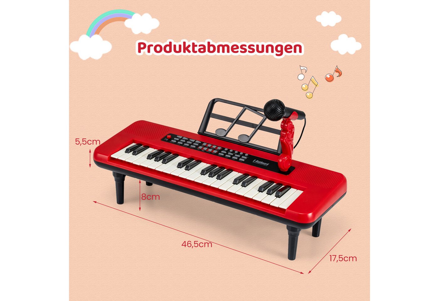 COSTWAY Spielzeug-Musikinstrument, 37-Tasten mit Mikrofon, Notenständer & abnehmbare Beine – Bild 5 von 5