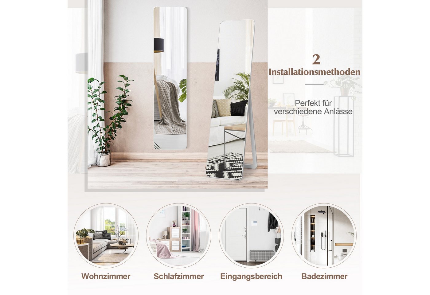 COSTWAY Standspiegel, Ganzkörperspiegel stehend/ Wandmontage, 160 x 37 cm – Bild 2 von 5