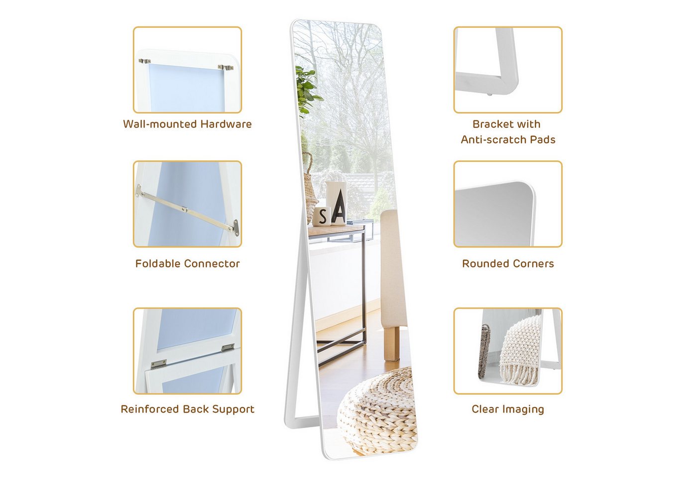 COSTWAY Standspiegel, Ganzkörperspiegel stehend/ Wandmontage, 160 x 37 cm – Bild 4 von 5