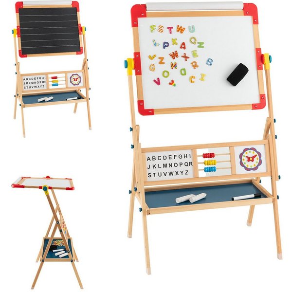COSTWAY Standtafel Kinder Kreidetafel, Holz, mit Papierrolle