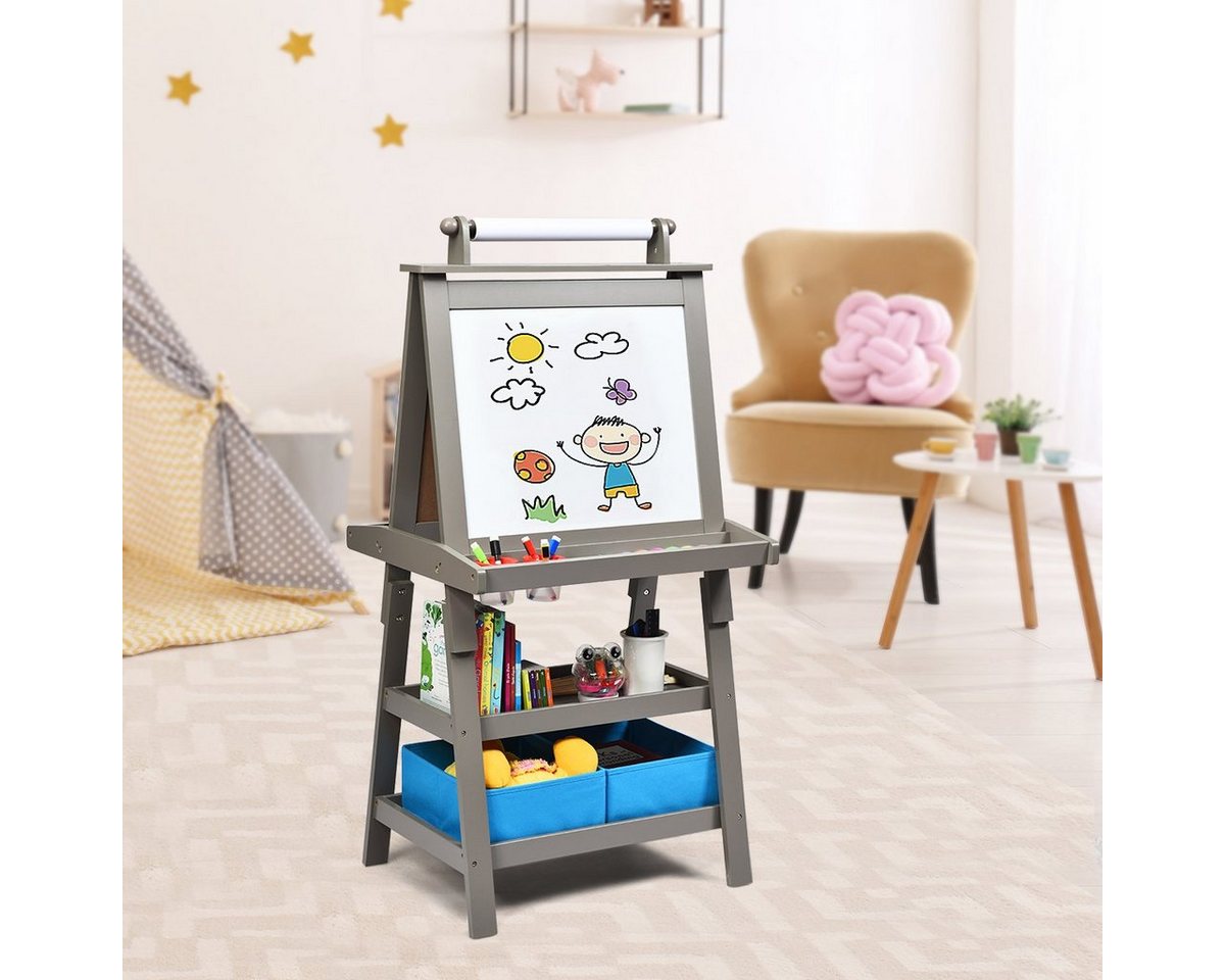 COSTWAY Standtafel Kinder Staffelei, doppelseitig, mit Magneten & 2 Boxen – Bild 2 von 5