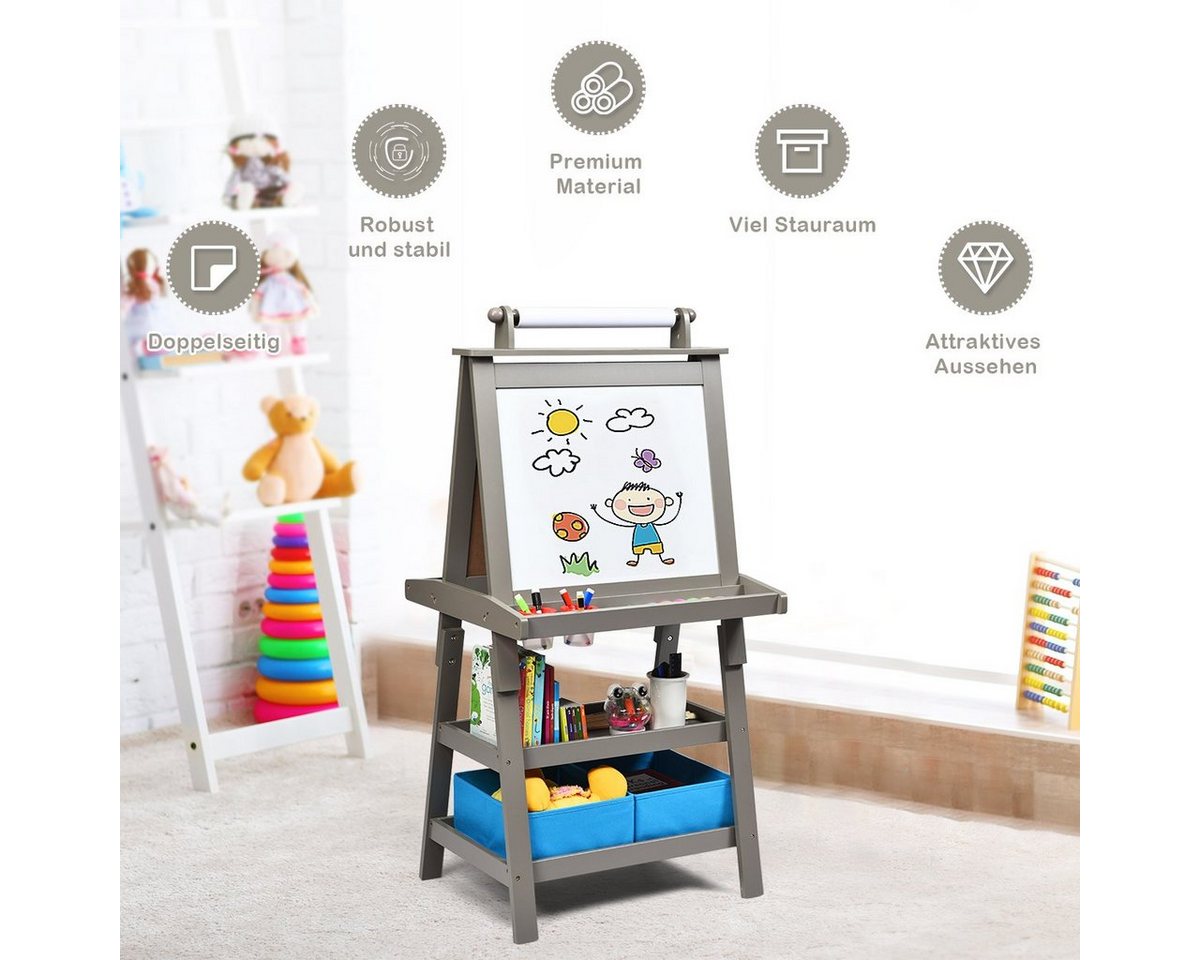COSTWAY Standtafel Kinder Staffelei, doppelseitig, mit Magneten & 2 Boxen – Bild 3 von 5
