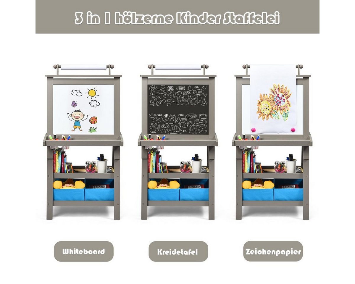 COSTWAY Standtafel Kinder Staffelei, doppelseitig, mit Magneten & 2 Boxen – Bild 4 von 5