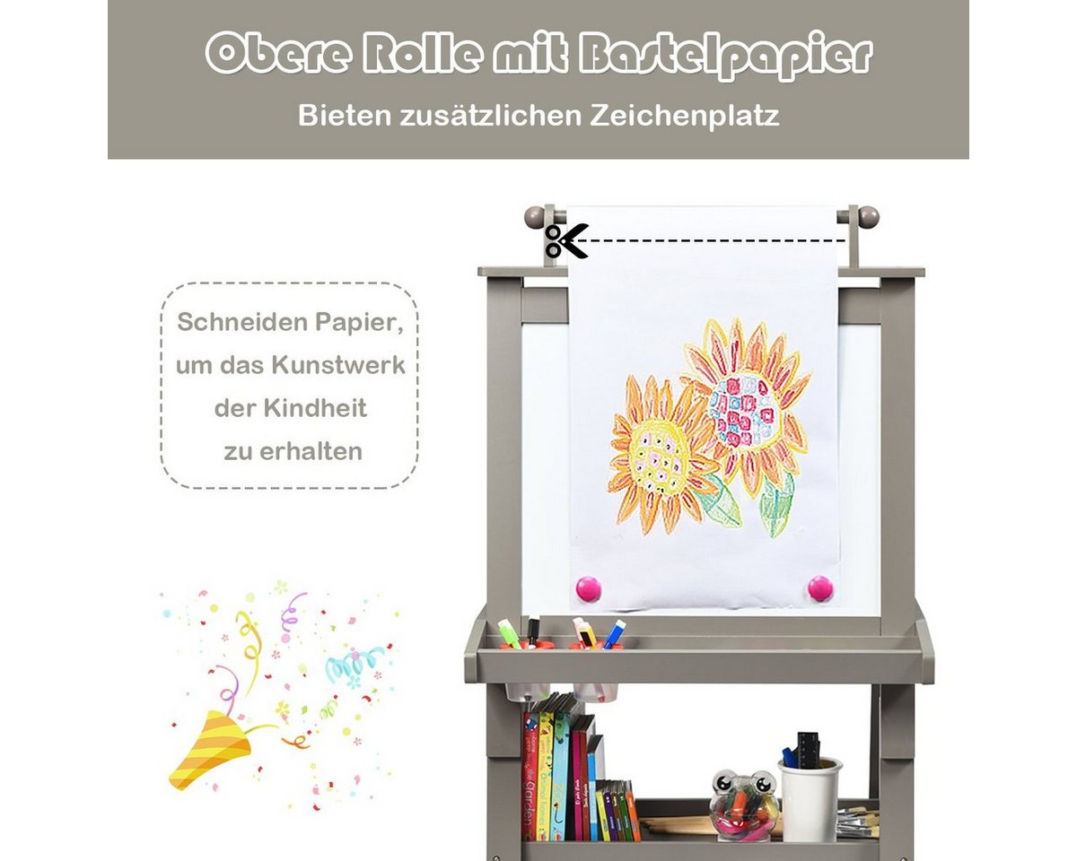 COSTWAY Standtafel Kinder Staffelei, doppelseitig, mit Magneten & 2 Boxen – Bild 5 von 5