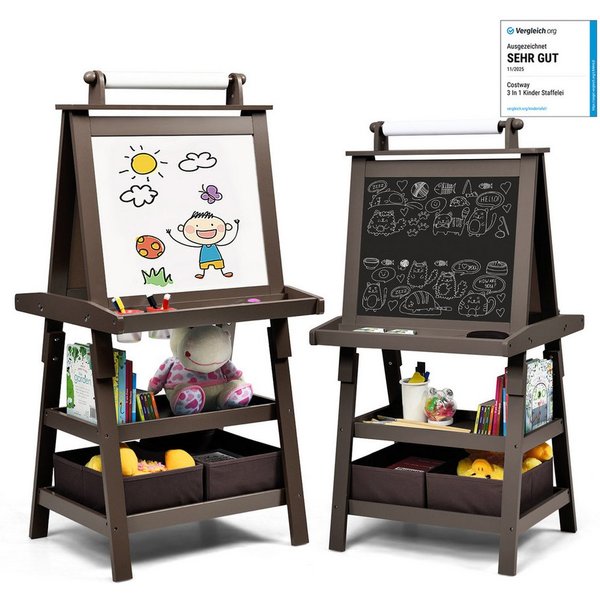 COSTWAY Standtafel Kinder Staffelei, doppelseitig, mit Magneten & 2 Boxen