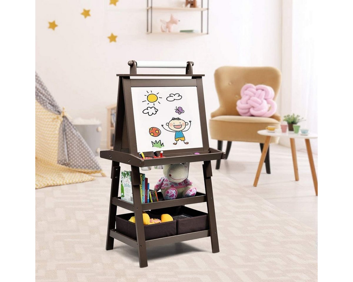 COSTWAY Standtafel Kinder Staffelei, doppelseitig, mit Magneten & 2 Boxen – Bild 2 von 5